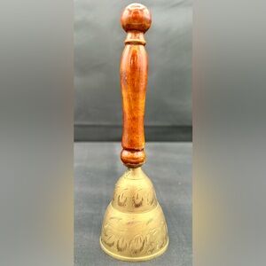 Vintage Brass Hand Bell with Wooden Handle